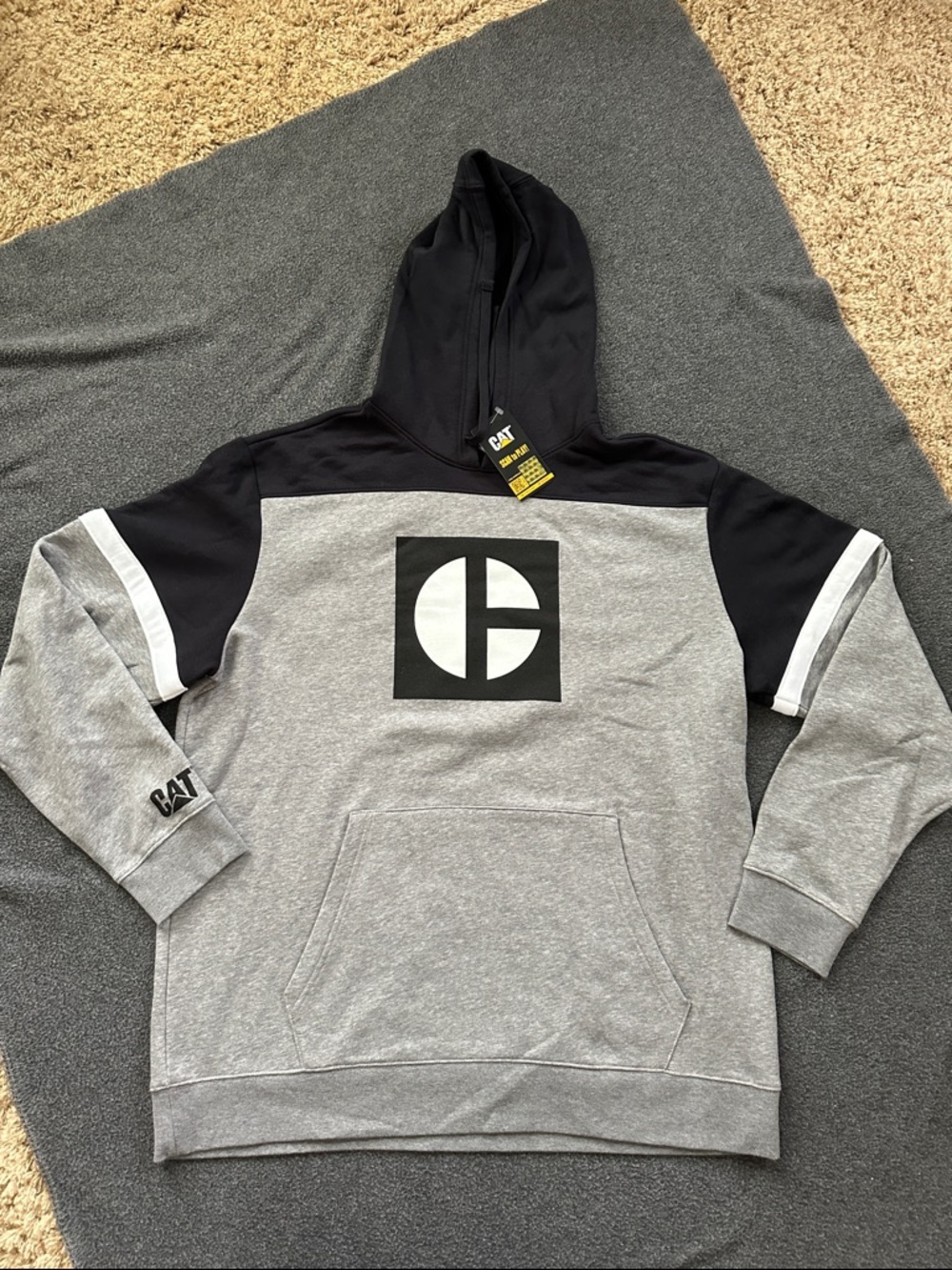 CAT; Colorblock Hooded Sweatshirt - Gray/Black
